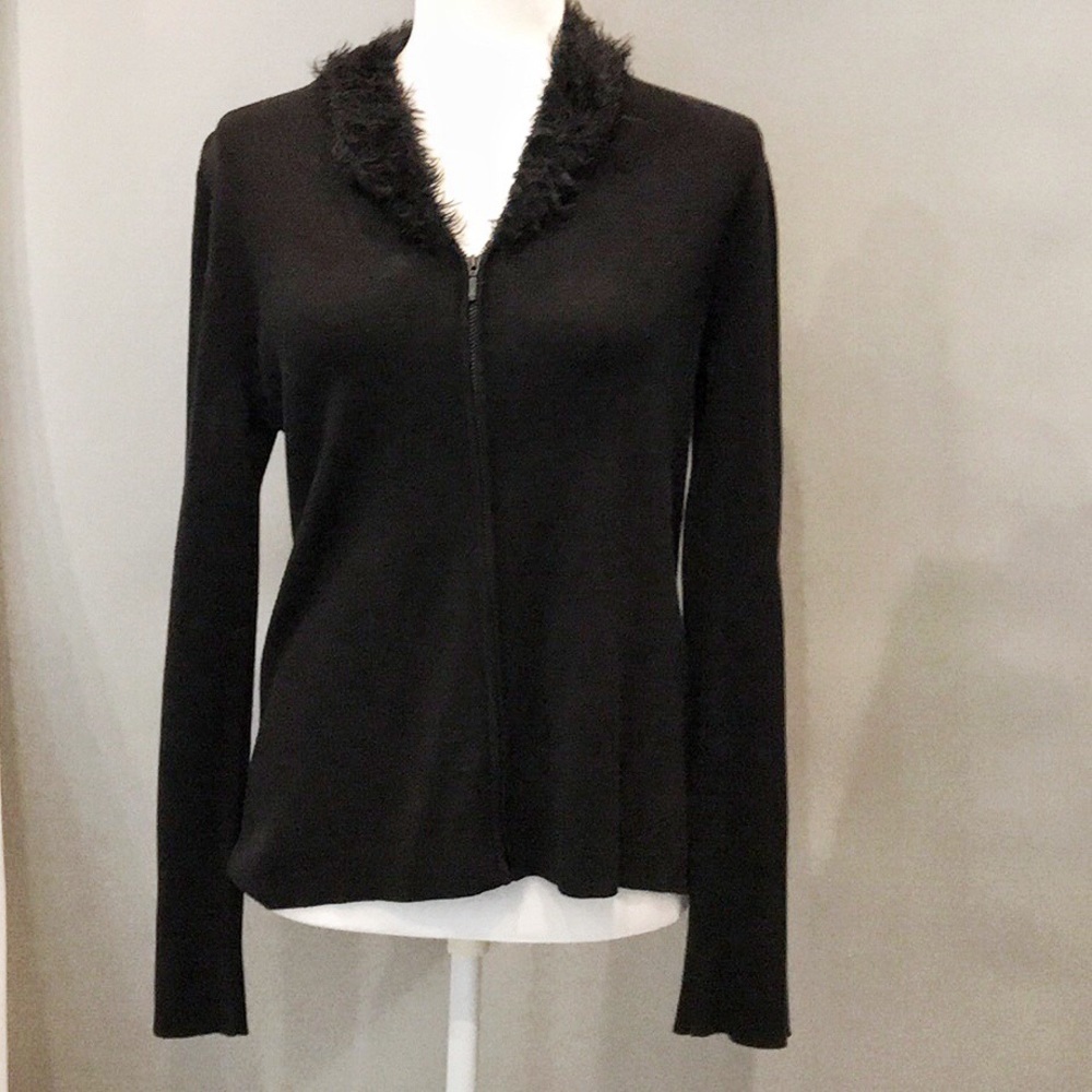 Sigrid Olsen Silk-Blend Zip Front Sweater Size M
